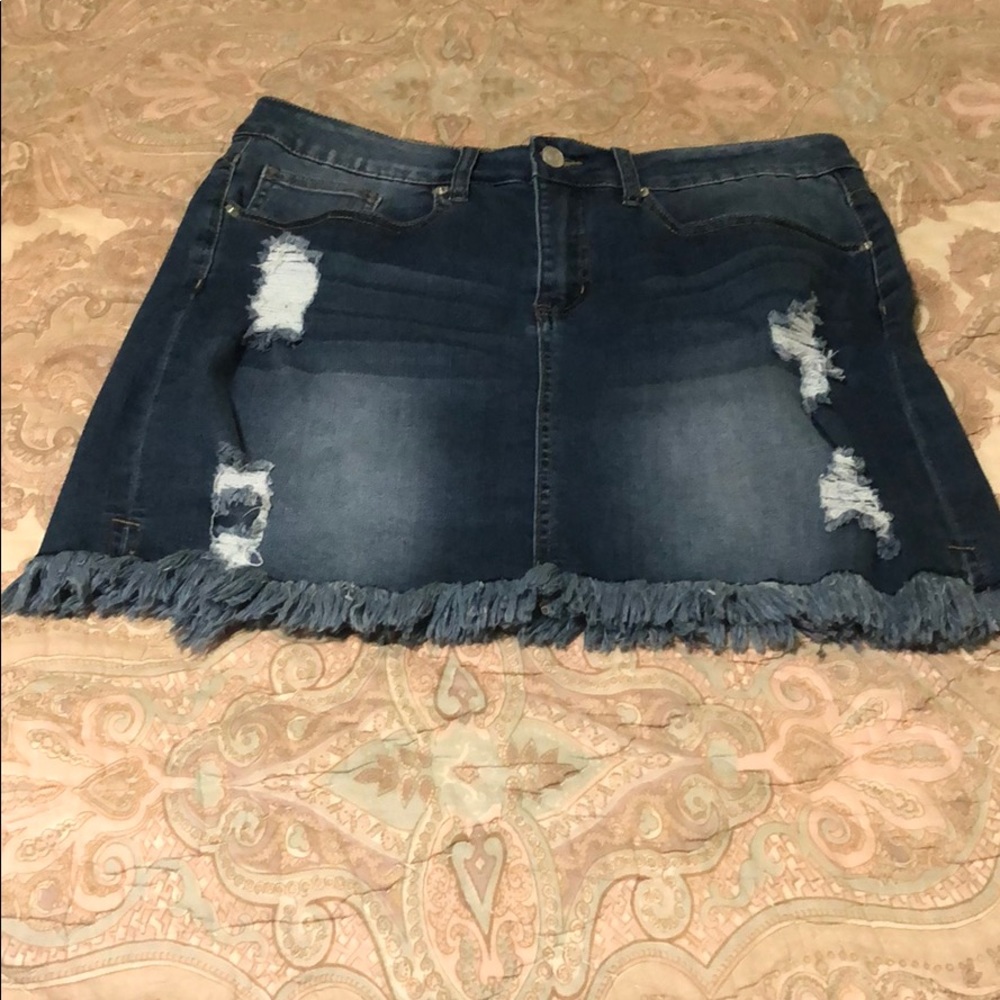 Hem & Thread Distressed Denim Mini Skirt